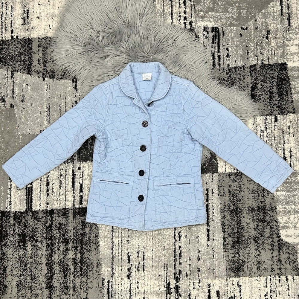 CMC Color Me Cotton Women's Size Medium Baby Blue Quilted Coat Jacket Relaxed